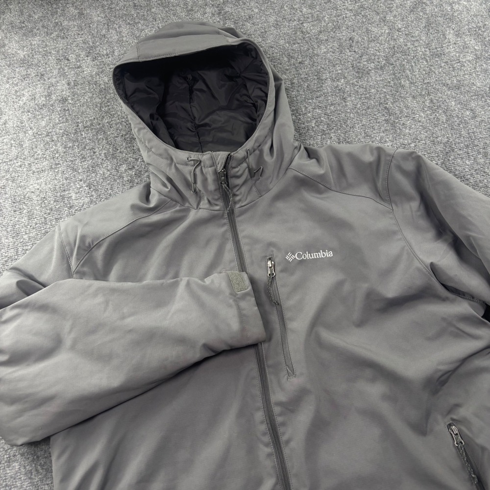 Columbia Hooded Softshell Jacket XL Gray Insulated Full Zip Mens